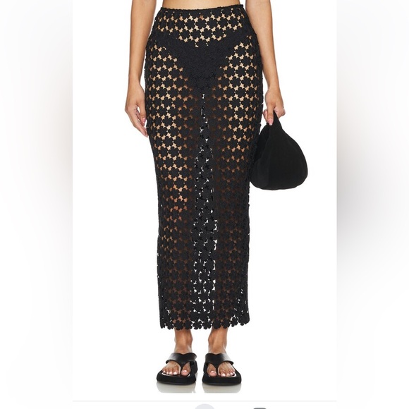 rumer capri black floral embroidered high waist midi summer cover up skirt small - Picture 3 of 8